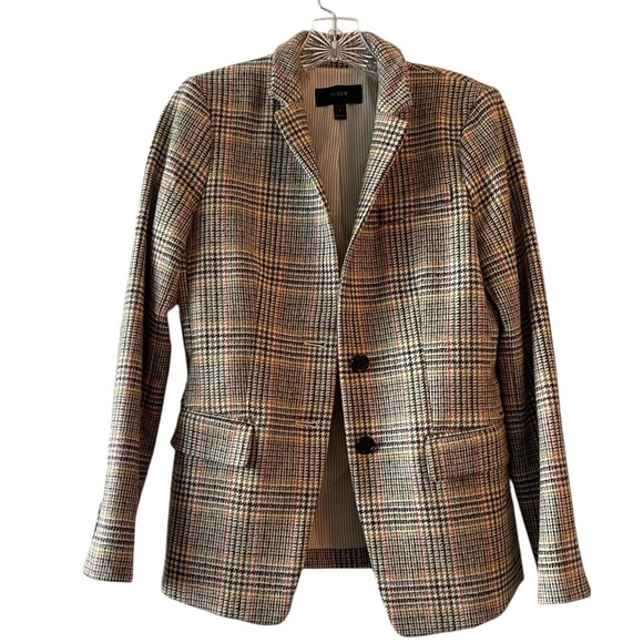 J.Crew Regent Wool Blazer Sz 2 Houndstooth Plaid Gray Blue Academia Preppy Class - Picture 4 of 11